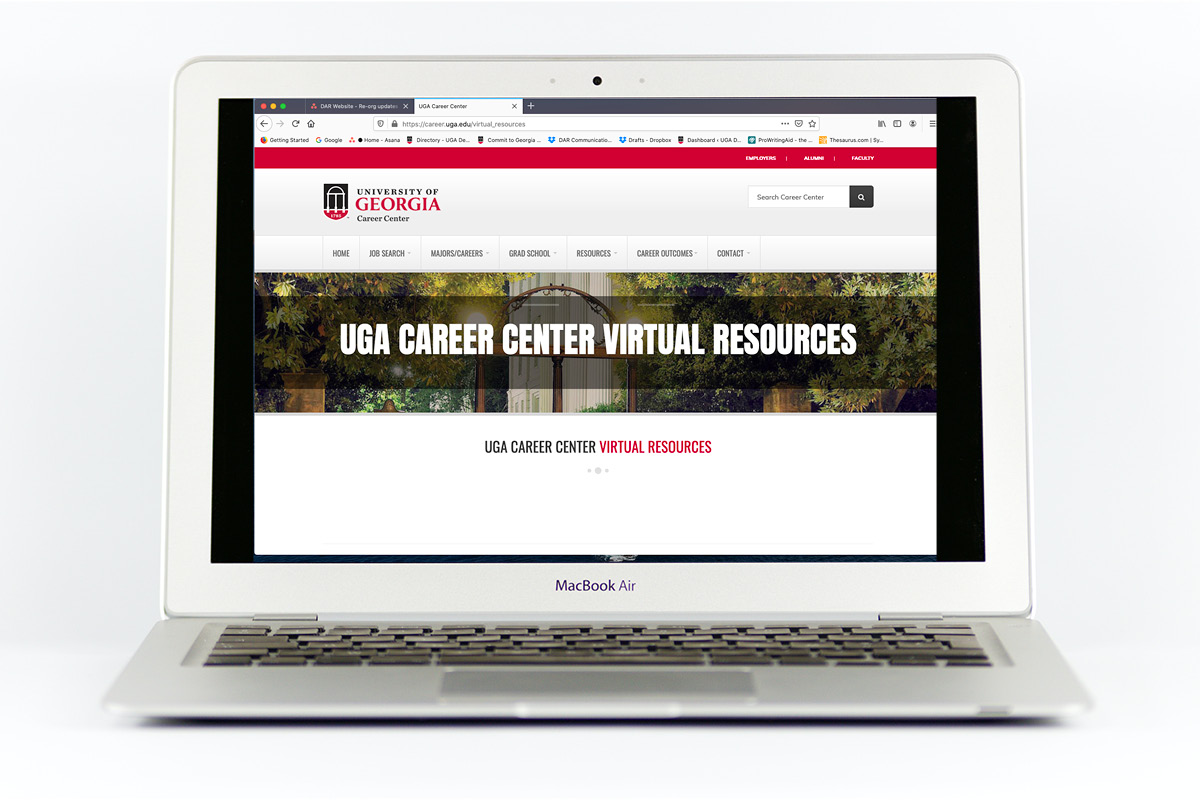 Laptop displaying UGA Career Center webpage
